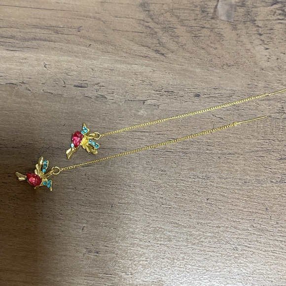 Long Ganging Cardinal Creative Exquisite Hummingbird Threader Gold Earrings - Picture 5 of 6